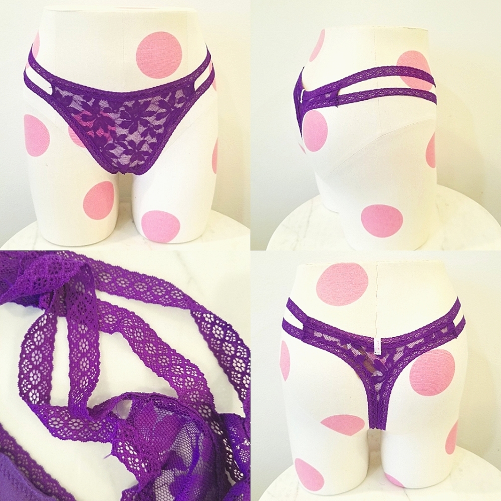 Victoria's Secret PINK Strappy Floral Lace Thong Panty NWT